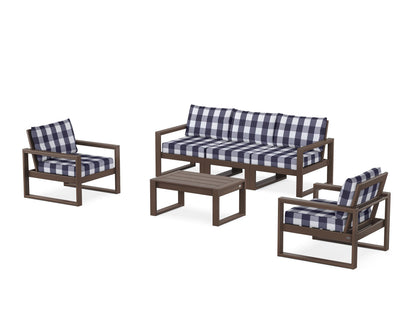 POLYWOOD® EDGE Sectional 4-Piece Deep Seating Set with Sofa in Mahogany / Buffalo Plaid Navy