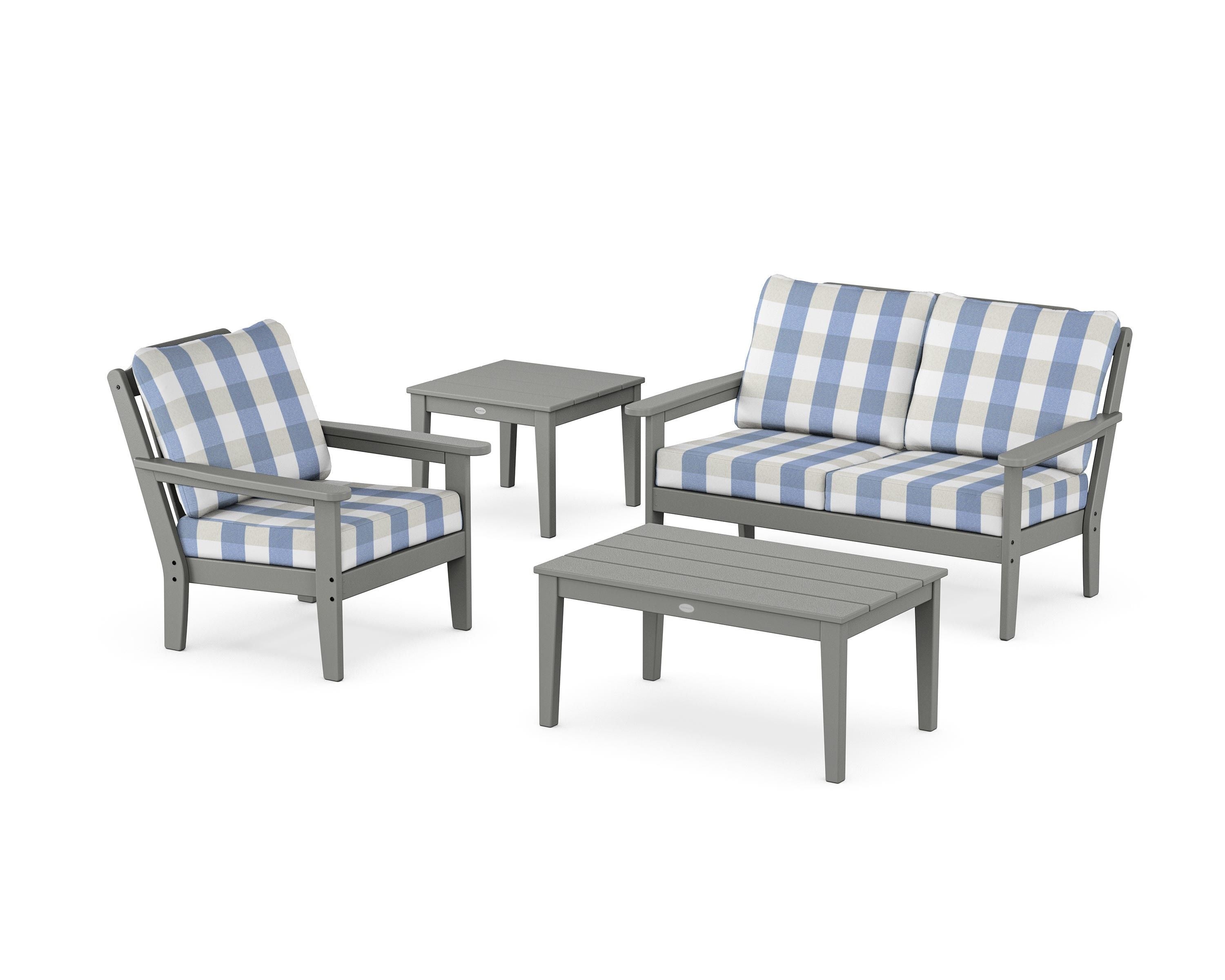 Country Living Wovendale 4-Piece Deep Seating Set in Slate Grey / Buffalo Plaid Sky Blue