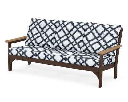 POLYWOOD® Vineyard Deep Seating Sofa in Mahogany / Natural / Trellis Marine Indigo