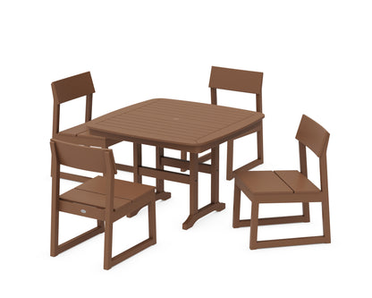POLYWOOD® EDGE Side Chair 5-Piece Dining Set with Trestle Legs in Teak