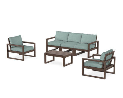 POLYWOOD® EDGE Sectional 4-Piece Deep Seating Set with Sofa in Mahogany / Glacier Spa
