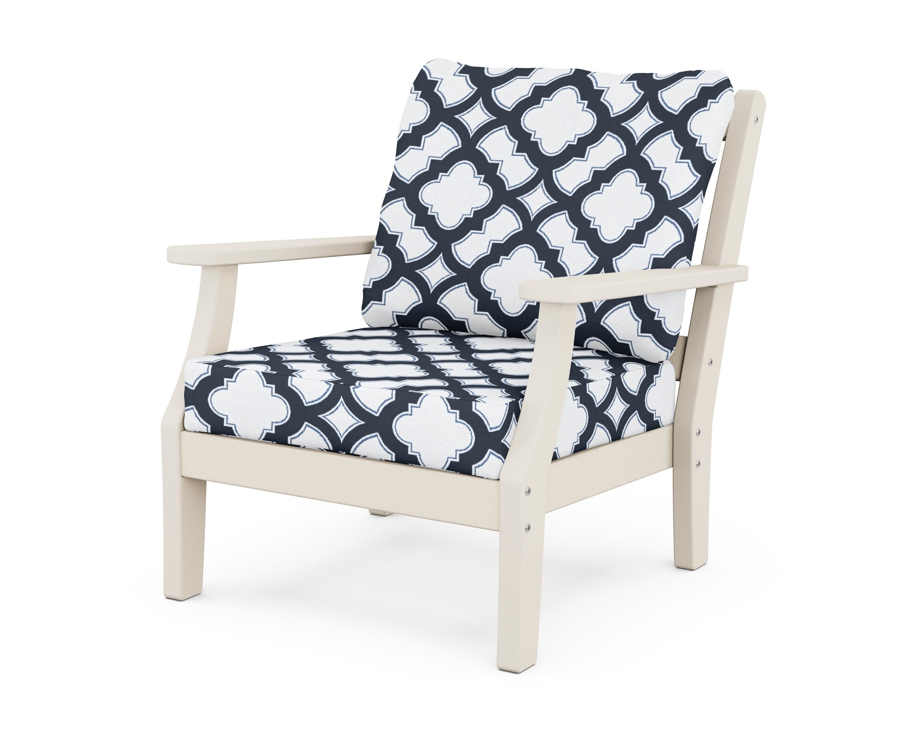 Martha Stewart by POLYWOOD® Chinoiserie Deep Seating Chair in Sand / Trellis Marine Indigo