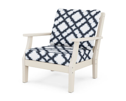 Martha Stewart by POLYWOOD® Chinoiserie Deep Seating Chair in Sand / Trellis Marine Indigo