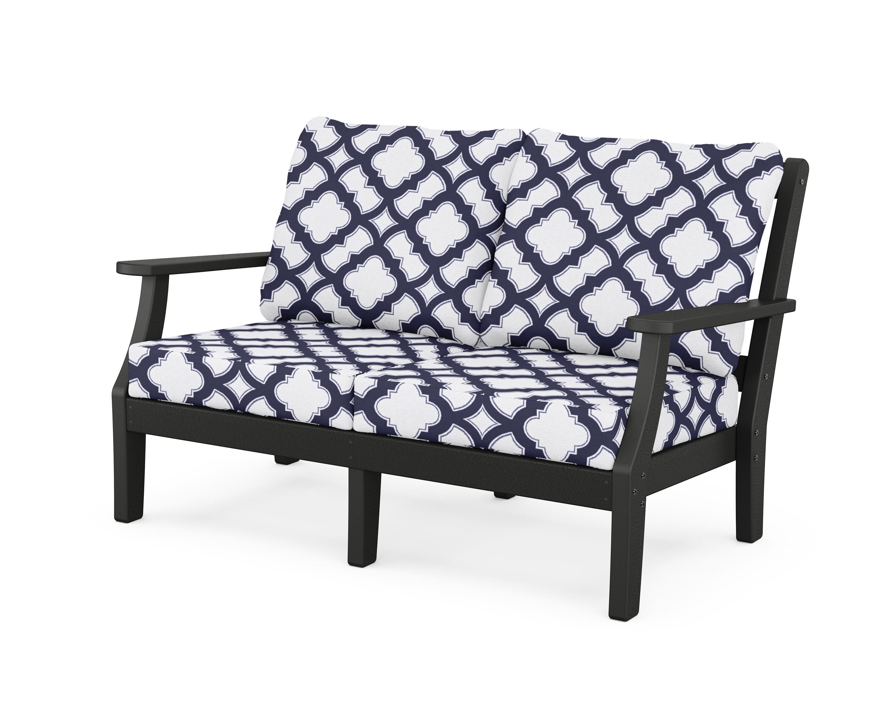 Martha Stewart by POLYWOOD® Chinoiserie Deep Seating Loveseat in Black / Trellis Navy