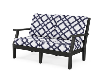 Martha Stewart by POLYWOOD® Chinoiserie Deep Seating Loveseat in Black / Trellis Navy
