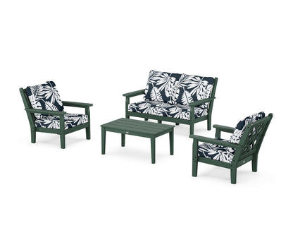 POLYWOOD® Chippendale 4-Piece Deep Seating Set with Loveseat in Green / Leaf Marine Indigo