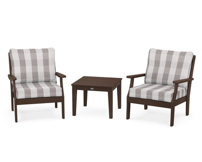 POLYWOOD® Braxton 3-Piece Deep Seating Set in Mahogany / Buffalo Plaid Grey Mist