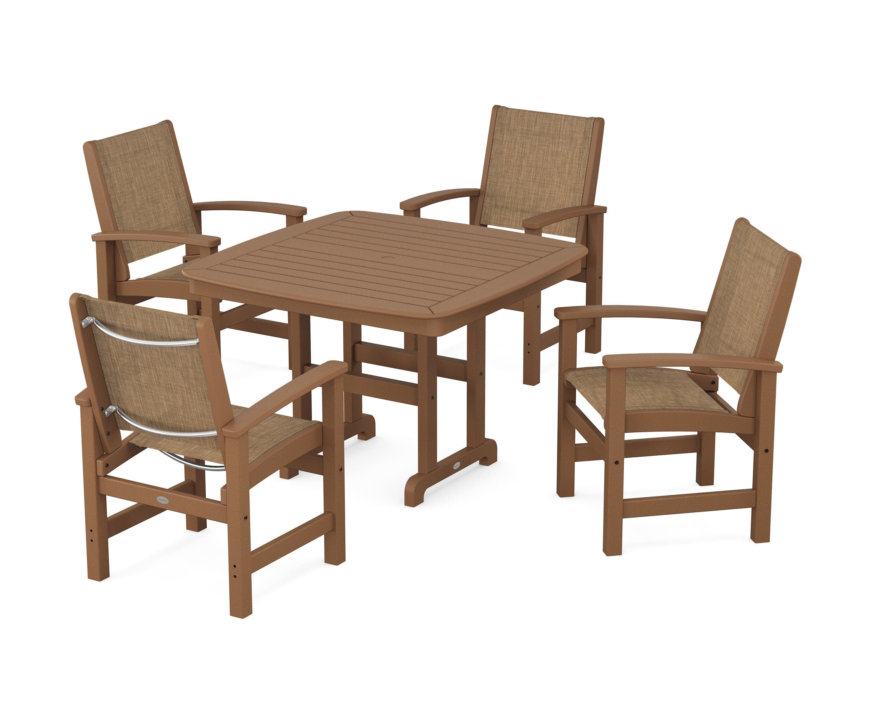 POLYWOOD® Coastal 5-Piece Dining Set in Teak / Burlap Sling