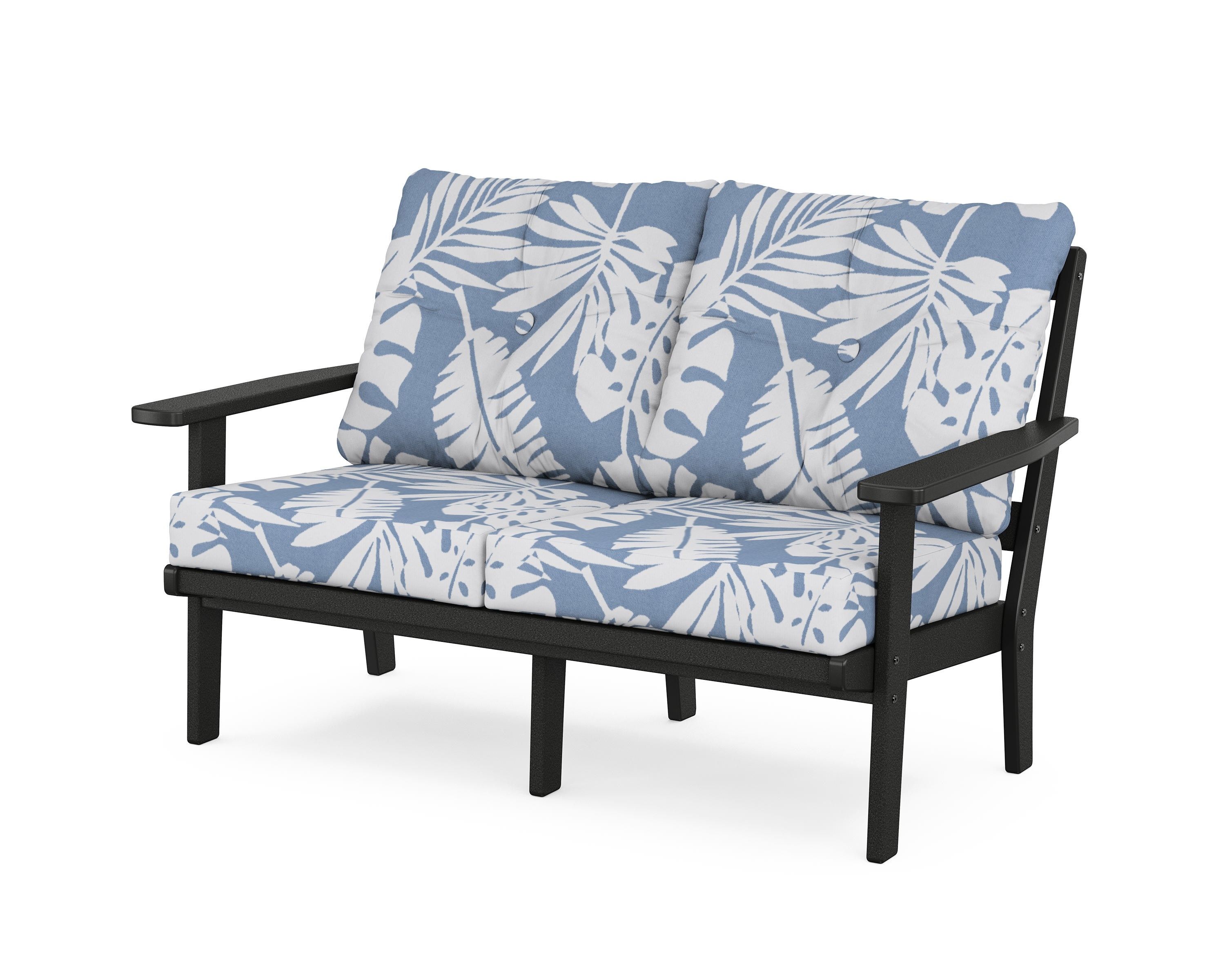 POLYWOOD® Oxford Deep Seating Loveseat in Black / Leaf Sky Blue