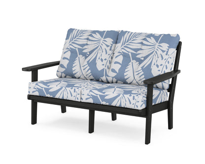 POLYWOOD® Oxford Deep Seating Loveseat in Black / Leaf Sky Blue