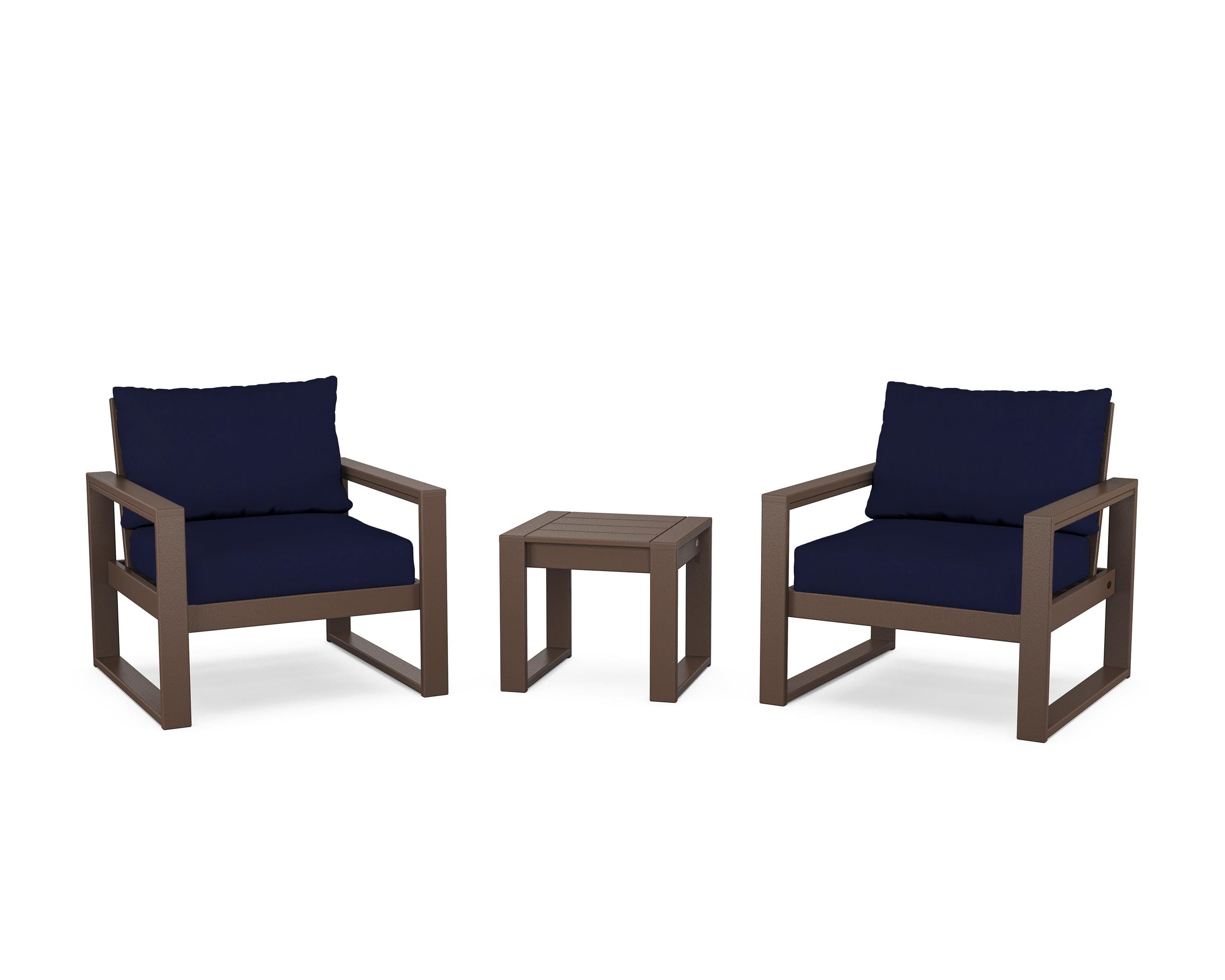 POLYWOOD® EDGE Sectional 3-Piece Deep Seating Set in Mahogany / Navy