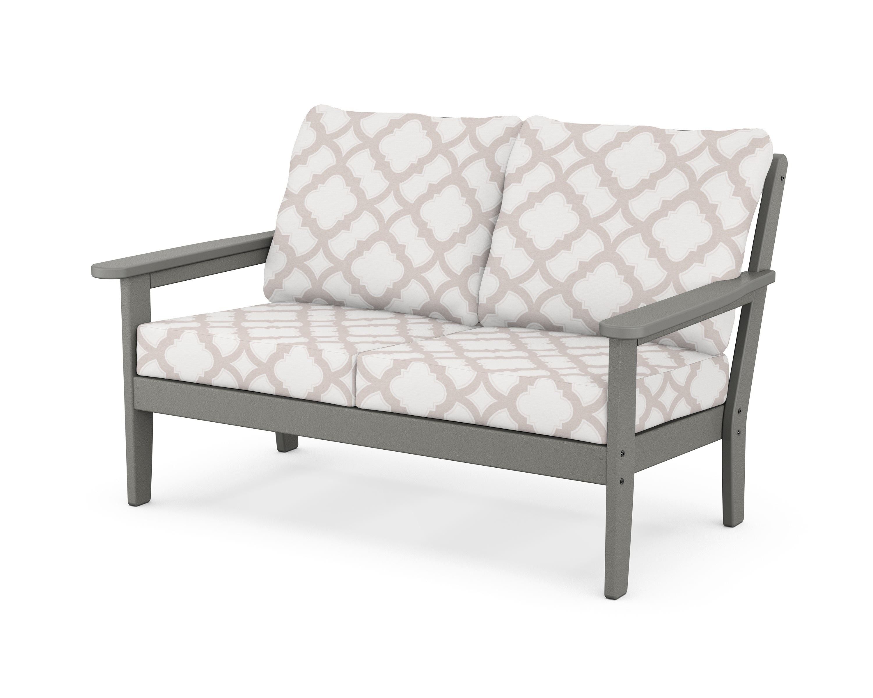 Country Living Cottage Deep Seating Loveseat in Slate Grey / Trellis Dune Burlap