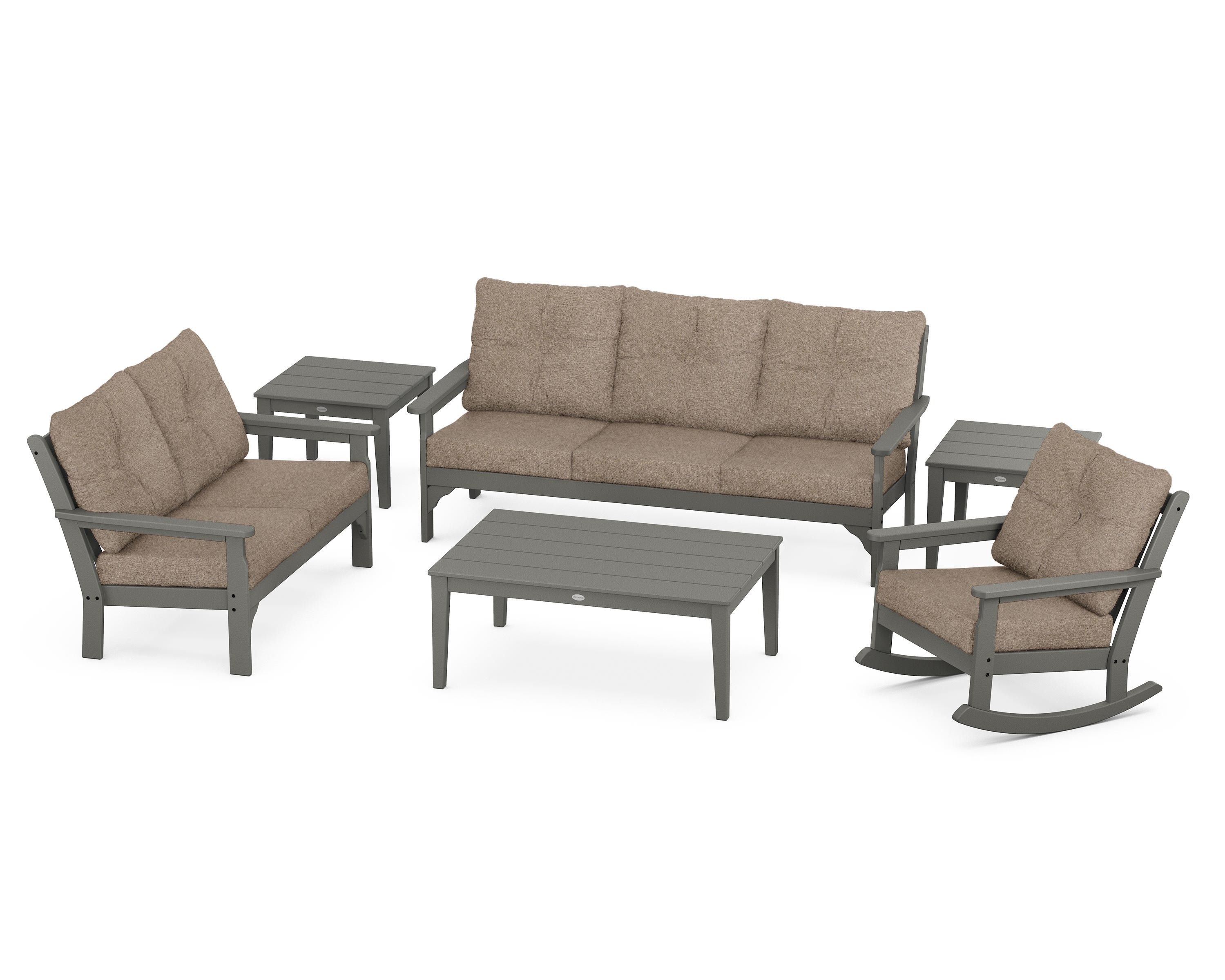 POLYWOOD® Vineyard 6-Piece Deep Seating Set in Slate Grey / Spiced Burlap