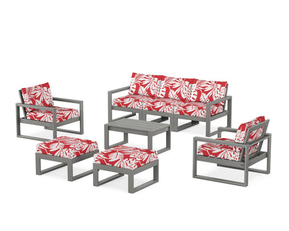 POLYWOOD® EDGE Sectional 8-Piece Lounge Sofa Set in Slate Grey / Leaf Crimson