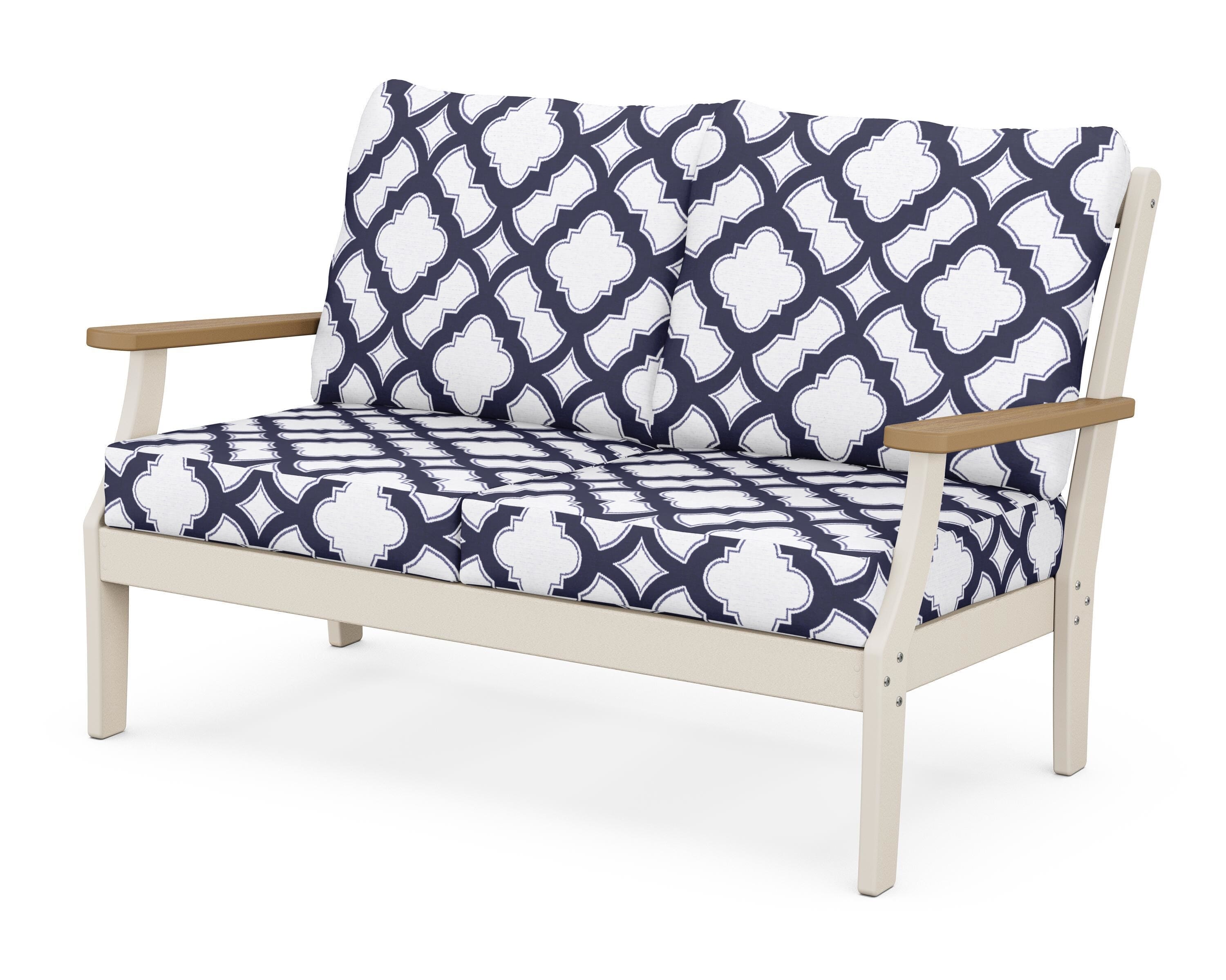 POLYWOOD® Braxton Deep Seating Loveseat in Sand / Natural / Trellis Navy