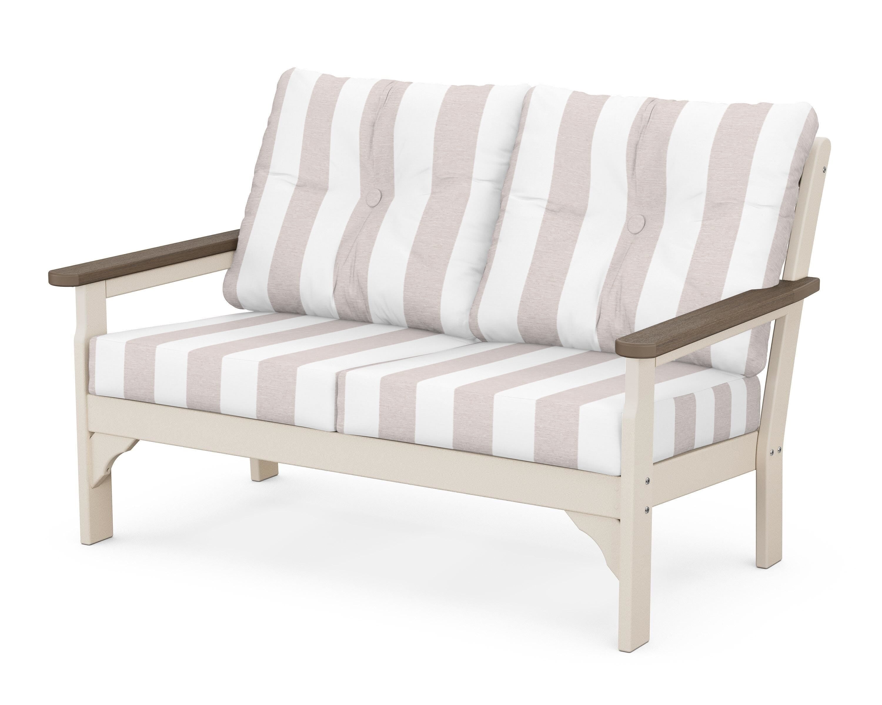 POLYWOOD® Vineyard Deep Seating Loveseat in Sand / Kona / Cabana Stripe Dune Burlap