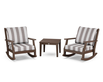 Country Living Wovendale 3-Piece Deep Seating Rocker Set in Mahogany / Cabana Stripe Grey Mist