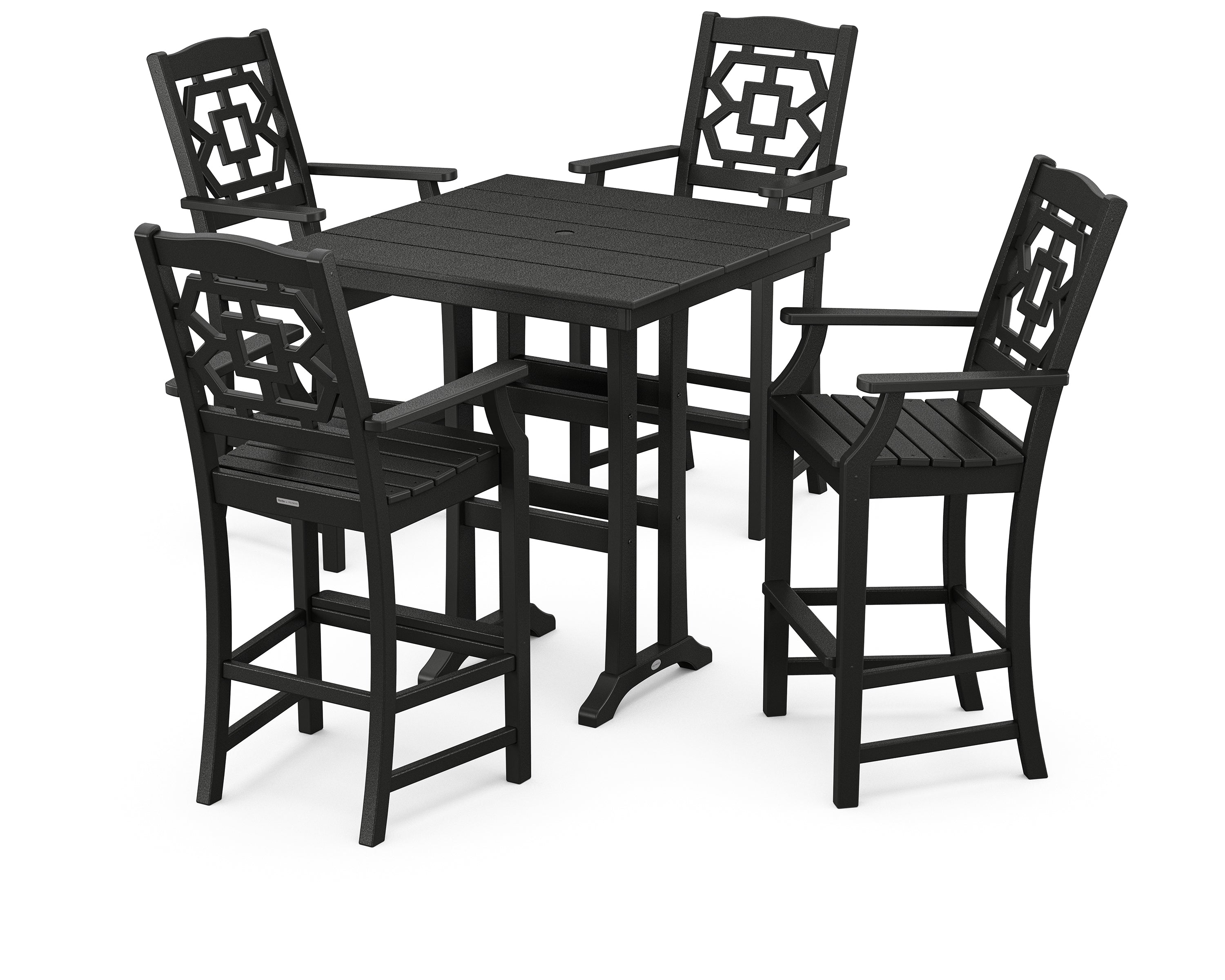Martha Stewart by POLYWOOD® Chinoiserie 5-Piece Farmhouse Bar Set with Trestle Legs in Black