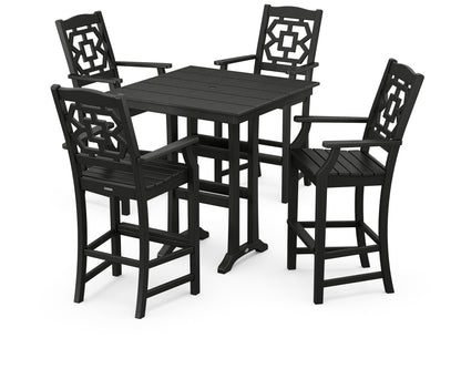 Martha Stewart by POLYWOOD® Chinoiserie 5-Piece Farmhouse Bar Set with Trestle Legs in Black