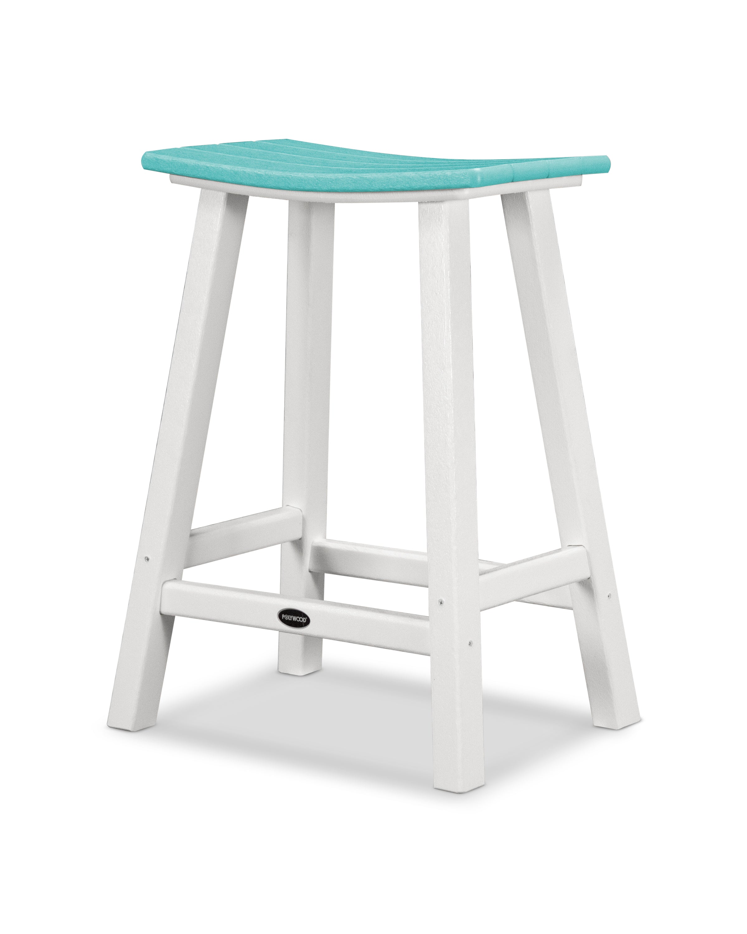 POLYWOOD® Contempo 24" Saddle Counter Stool in White / Aruba