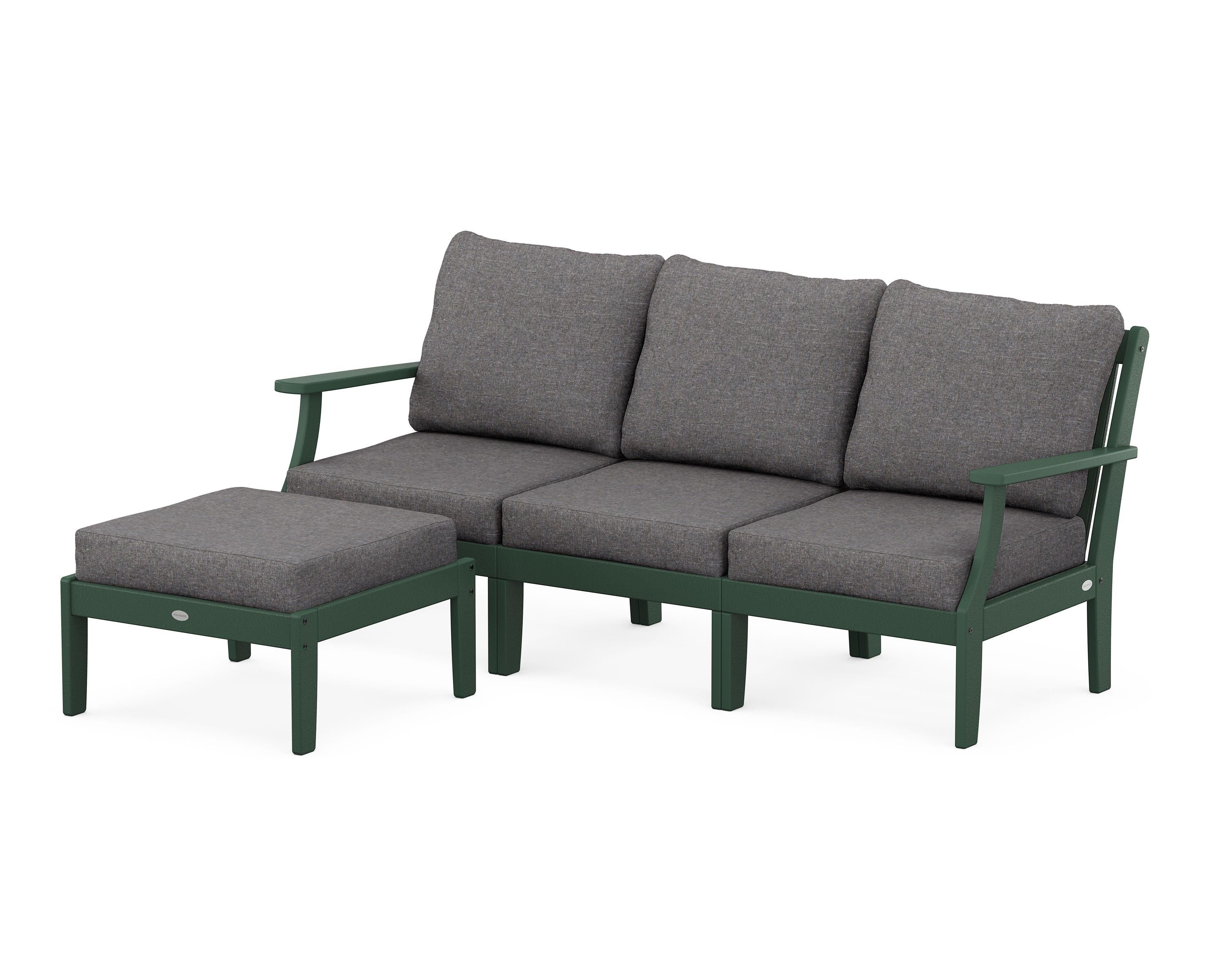 POLYWOOD® Braxton Modular 4-Piece Deep Seating Set with Ottoman in Green / Ash Charcoal