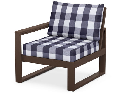 POLYWOOD® EDGE Modular Left Arm Chair in Mahogany / Buffalo Plaid Navy