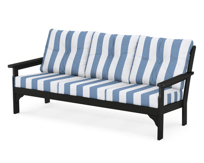 POLYWOOD® Vineyard Deep Seating Sofa in Black / Cabana Stripe Sky Blue
