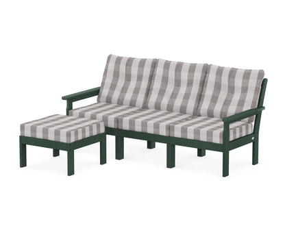POLYWOOD® Vineyard 4-Piece Sectional with Ottoman in Green / Buffalo Plaid Grey Mist
