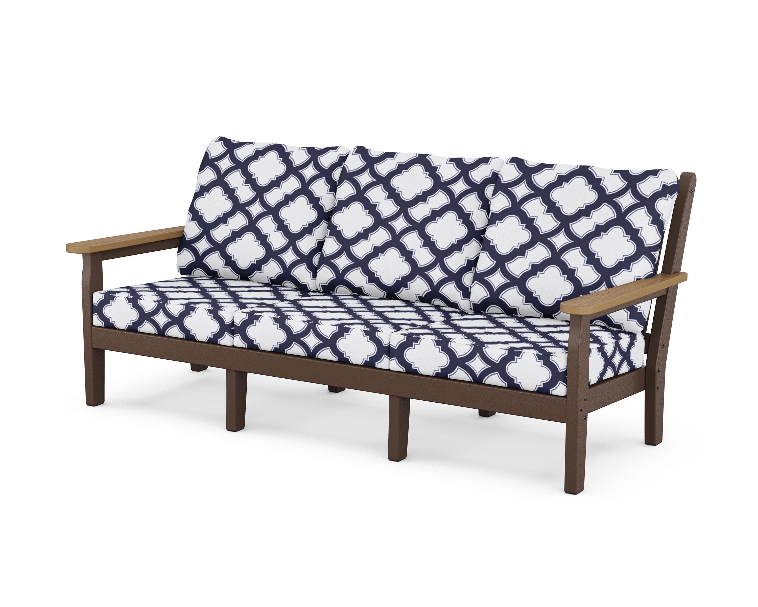 POLYWOOD® Chippendale Deep Seating Sofa in Mahogany / Natural / Trellis Navy