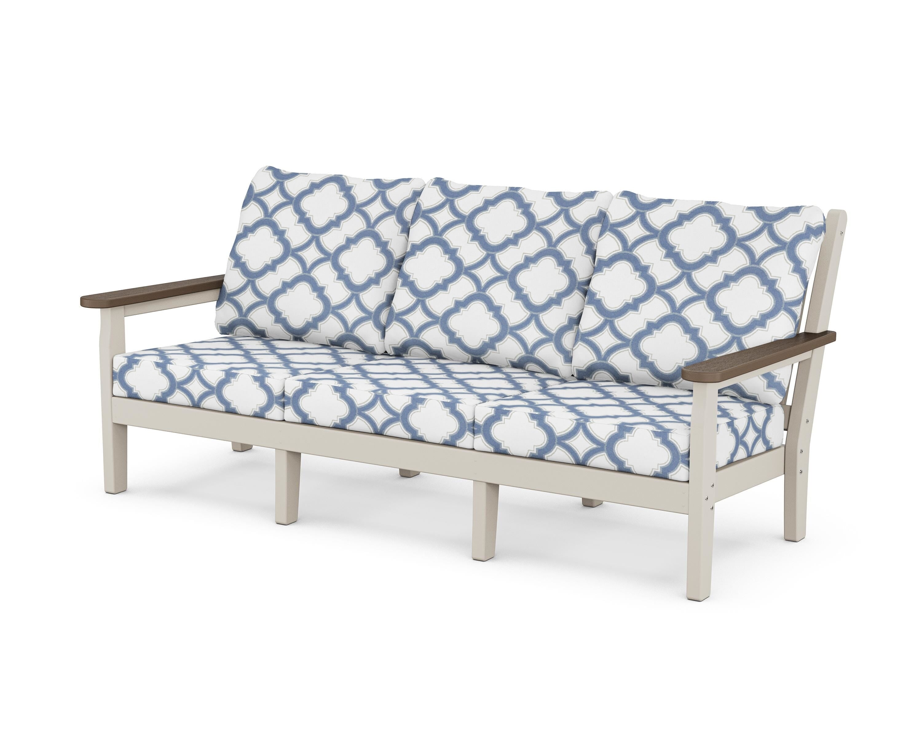 POLYWOOD® Chippendale Deep Seating Sofa in Sand / Kona / Trellis Sky Blue