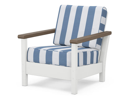 POLYWOOD® Harbour Deep Seating Chair in White / Kona / Cabana Stripe Sky Blue