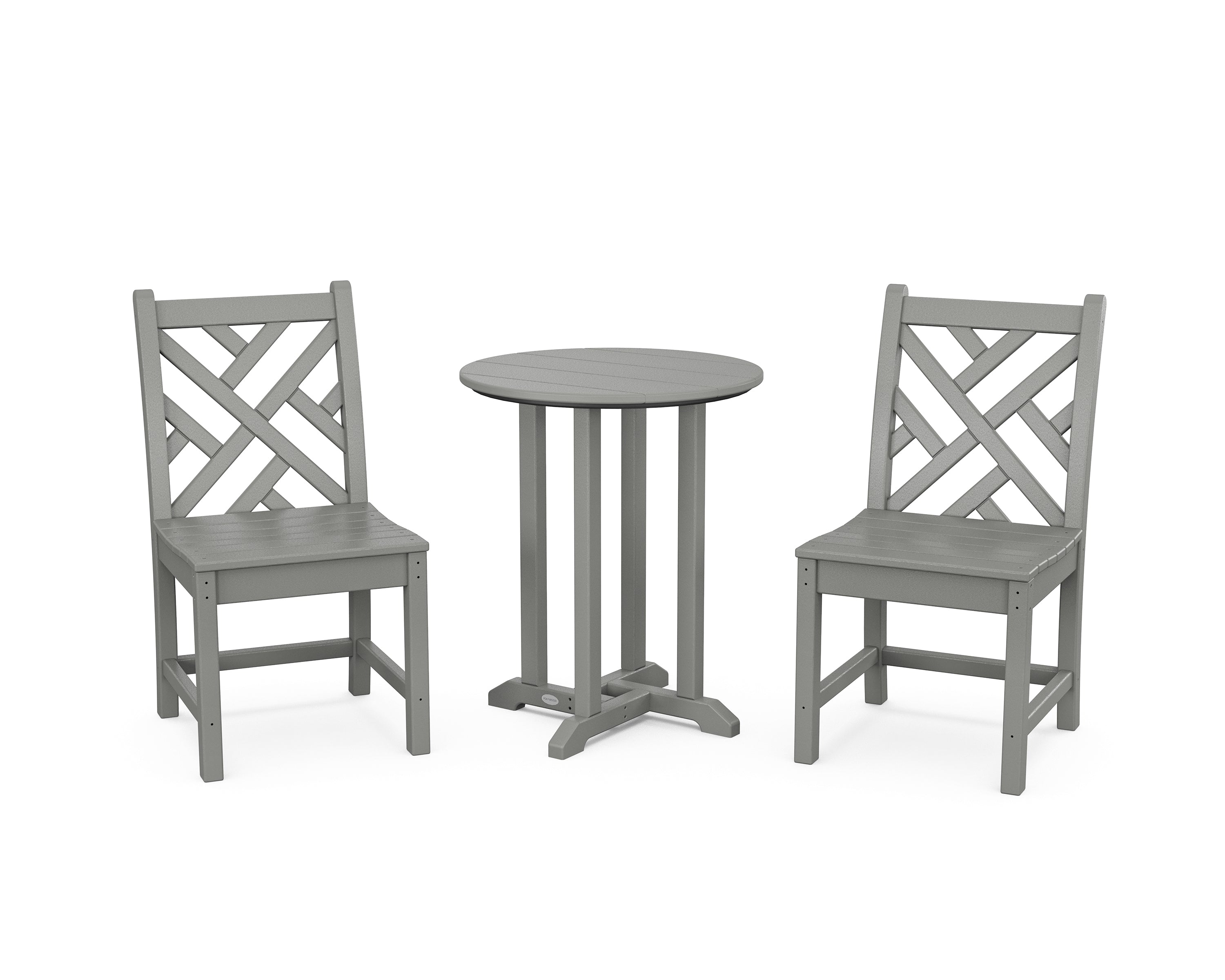 POLYWOOD® Chippendale Side Chair 3-Piece Round Bistro Dining Set in Slate Grey