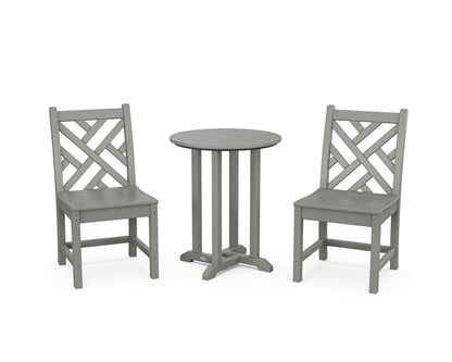 POLYWOOD® Chippendale Side Chair 3-Piece Round Bistro Dining Set in Slate Grey