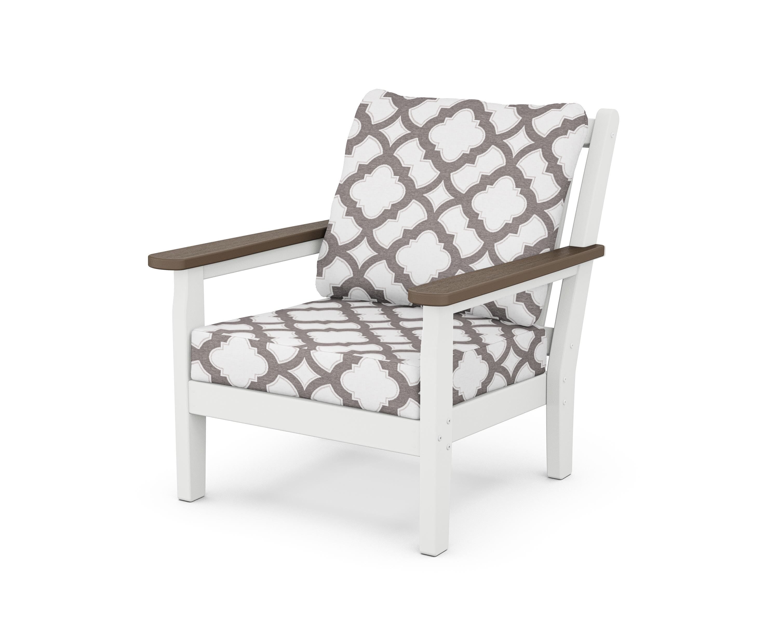 POLYWOOD® Chippendale Deep Seating Chair in White / Kona / Trellis Grey Mist
