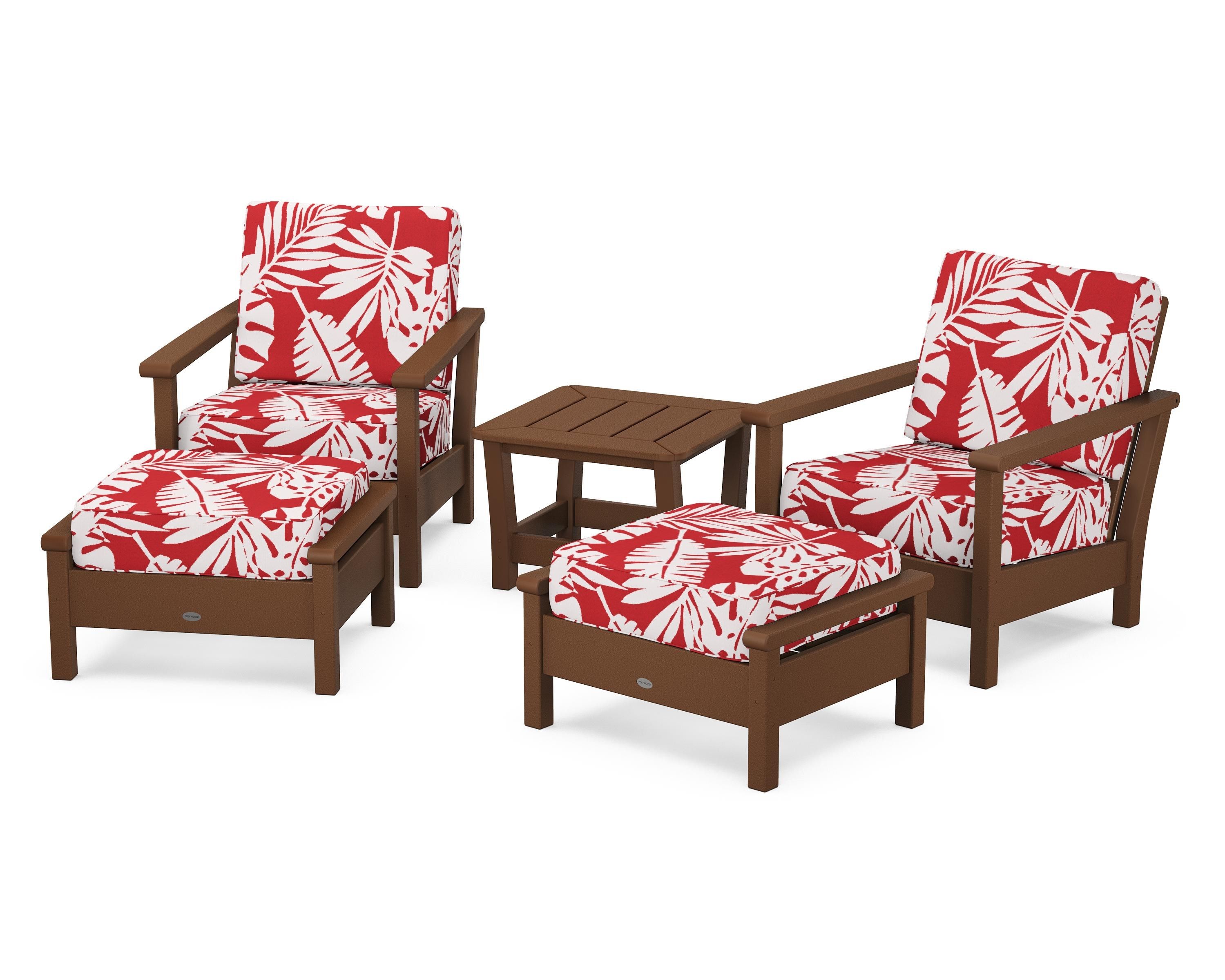 POLYWOOD® Harbour 5-Piece Deep Seating Chair Set in Teak / Leaf Crimson