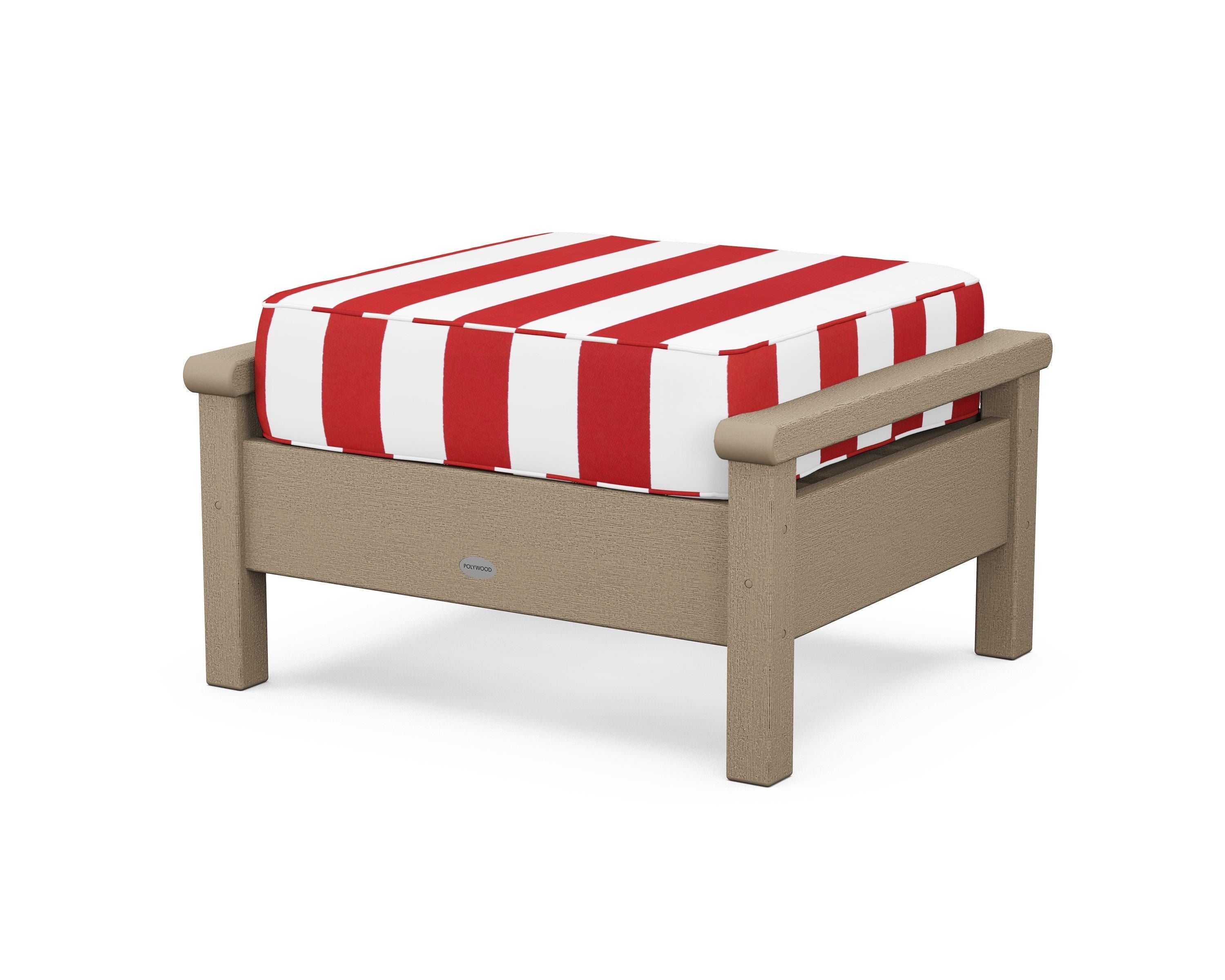 POLYWOOD® Harbour Deep Seating Ottoman in Vintage Sahara / Cabana Stripe Crimson