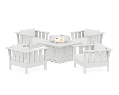 Martha Stewart by POLYWOOD® Acadia 5-Piece Deep Seating Set with Fire Pit Table in White / Natural