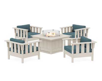 Martha Stewart by POLYWOOD® Acadia 5-Piece Deep Seating Set with Fire Pit Table in Sand / Ocean Teal