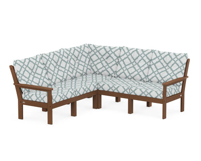 POLYWOOD® Vineyard 5-Piece Sectional in Teak / Trellis Glacier Spa