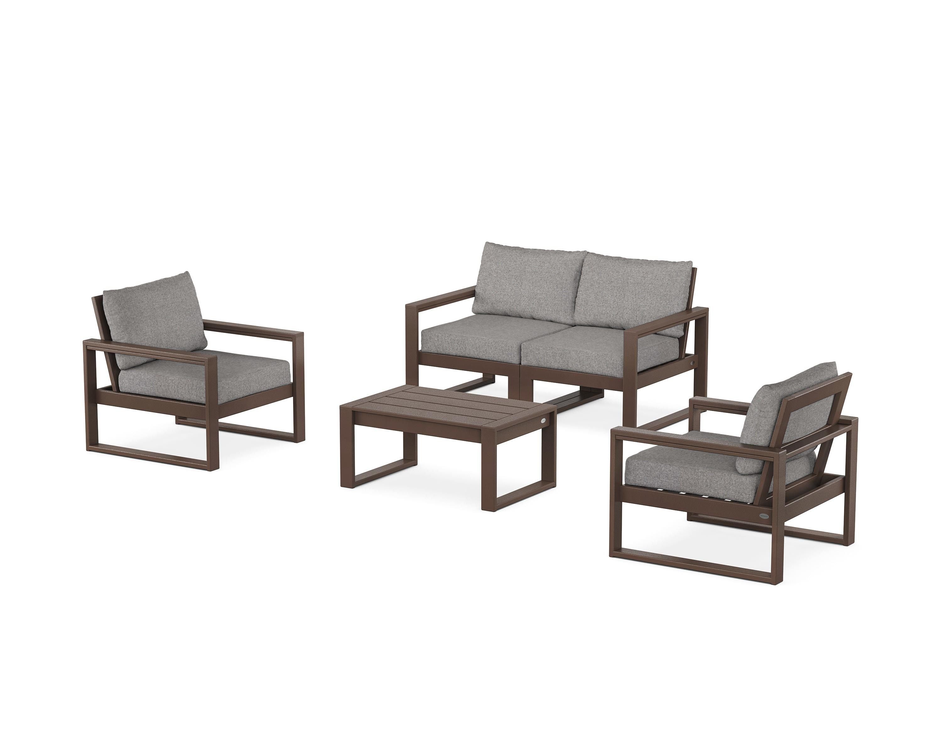 POLYWOOD® EDGE Sectional 4-Piece Deep Seating Set with Loveseat in Mahogany / Grey Mist