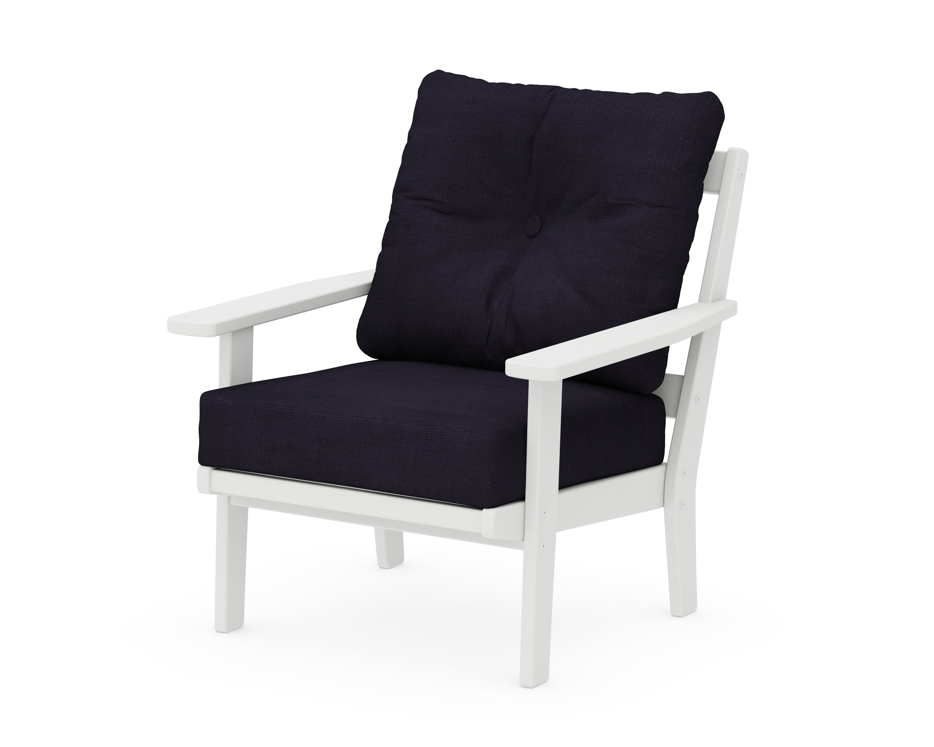 POLYWOOD® Oxford Deep Seating Chair in White / Navy Linen