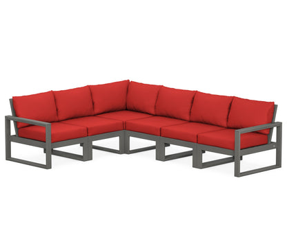 POLYWOOD® EDGE 6-Piece Modular Deep Seating Set in Slate Grey / Crimson Linen