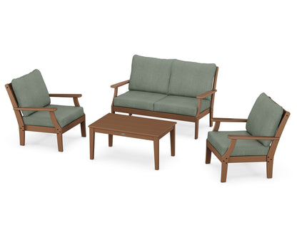 POLYWOOD® Braxton 4-Piece Deep Seating Chair Set in Teak / Cast Sage