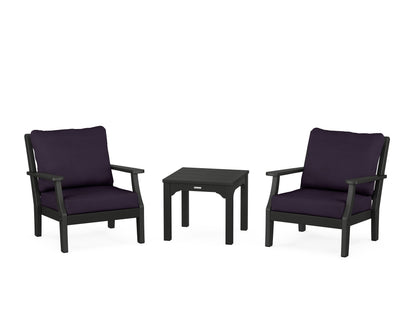 Martha Stewart by POLYWOOD® Chinoiserie 3-Piece Deep Seating Set in Black / Navy Linen