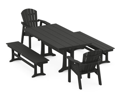 POLYWOOD® Seashell 5-Piece Farmhouse Dining Set With Trestle Legs in Black