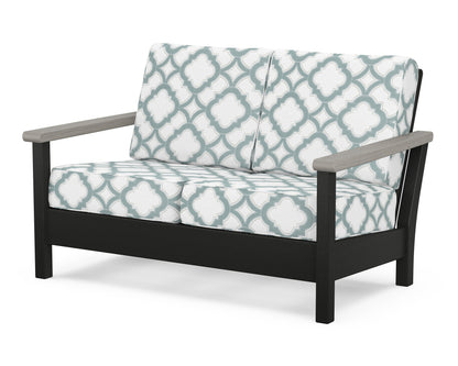 POLYWOOD® Harbour Deep Seating Loveseat in Black / Driftwood / Trellis Glacier Spa