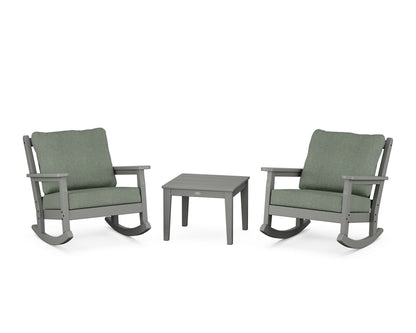 POLYWOOD® Chippendale 3-Piece Deep Seating Rocker Set in Slate Grey / Cast Sage