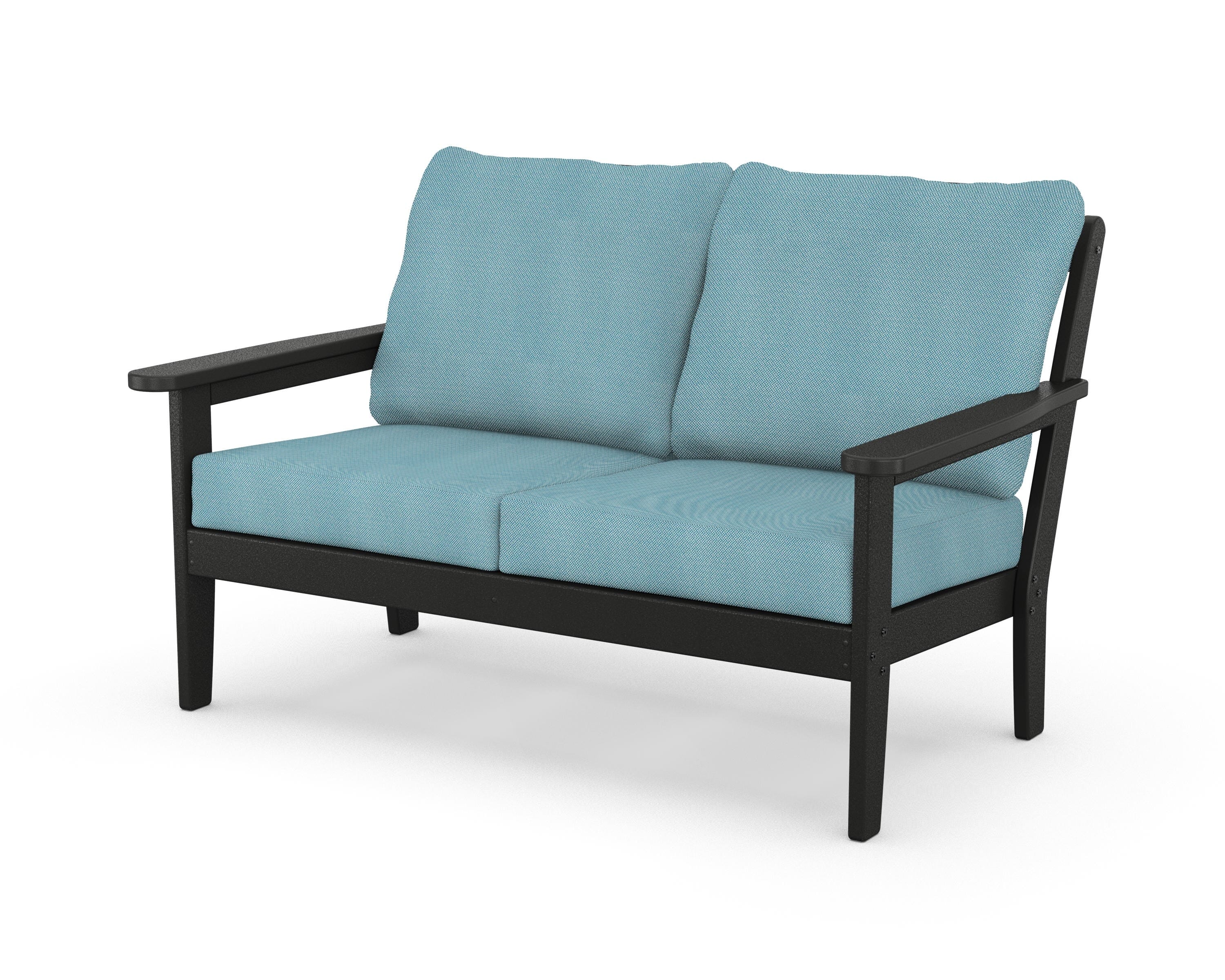 Country Living Cottage Deep Seating Loveseat in Black / Lattice Sky Blue