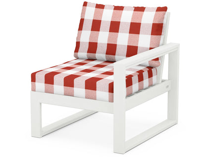 POLYWOOD® EDGE Modular Right Arm Chair in Vintage White / Buffalo Plaid Crimson