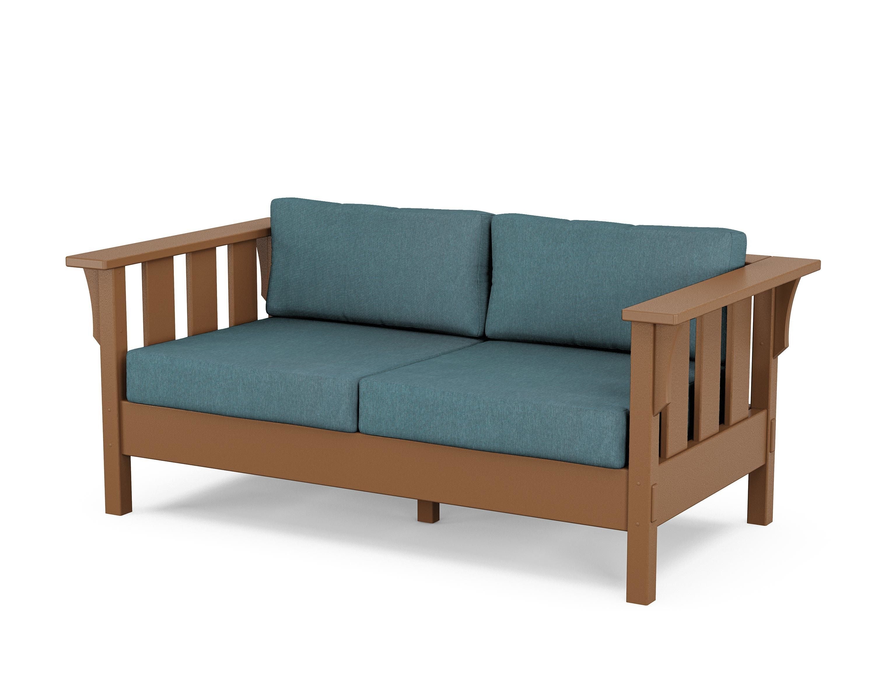 Martha Stewart by POLYWOOD® Acadia Deep Seating Loveseat in Teak / Ocean Teal